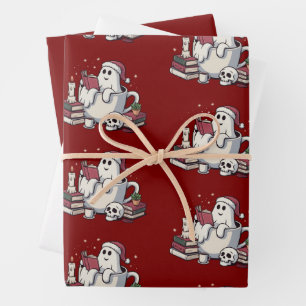 Ghost Reading Books Christmas Teacher Bookworm Wrapping Paper Sheet