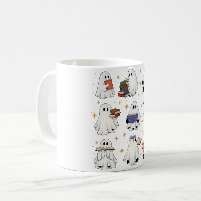 Ghost Reading Books Coffee Mug (Front Left)