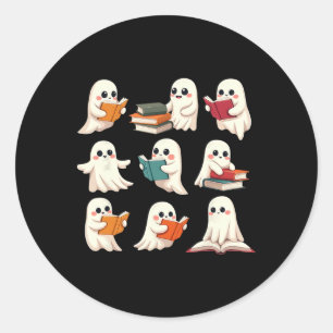 Ghost Reading Books Halloween Books Lover Teacher Classic Round Sticker