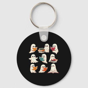 Ghost Reading Books Halloween Books Lover Teacher Key Ring