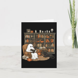Ghost Reading Books Librarian Teacher Halloween Card