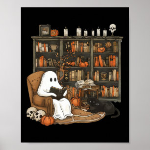 Ghost Reading Books Librarian Teacher Halloween  Poster