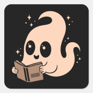 Ghost reading books square sticker