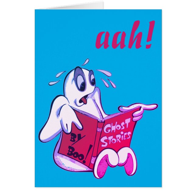 Ghost Reading Ghost Stories, Halloween Card (Front)
