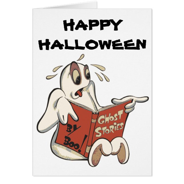 Ghost Reading, Halloween Greeting Card (Front)