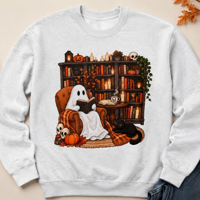 Ghost Reading Halloween Librarian Teacher Gift Sweatshirt (Creator Uploaded)