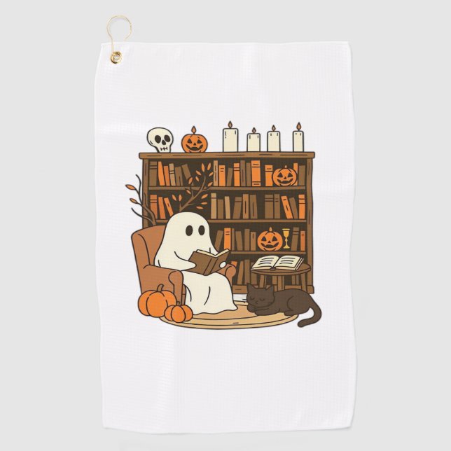 Ghost Reading in Cosy Halloween Library Classic T- Golf Towel (Front)