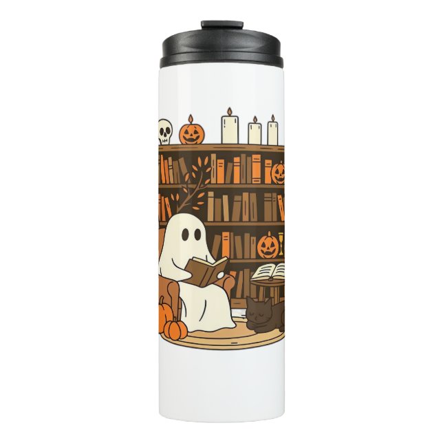 Ghost Reading in Cosy Halloween Library Classic T- Thermal Tumbler (Front)