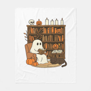 Ghost Reading in Cozy Halloween Library Classic T- Fleece Blanket