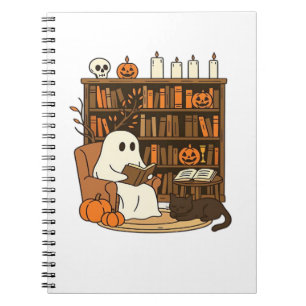 Ghost Reading in Cozy Halloween Library Classic T- Notebook