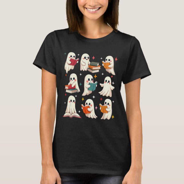 Ghost Reading Teacher Halloween Costume Librarian  T-Shirt (Front)