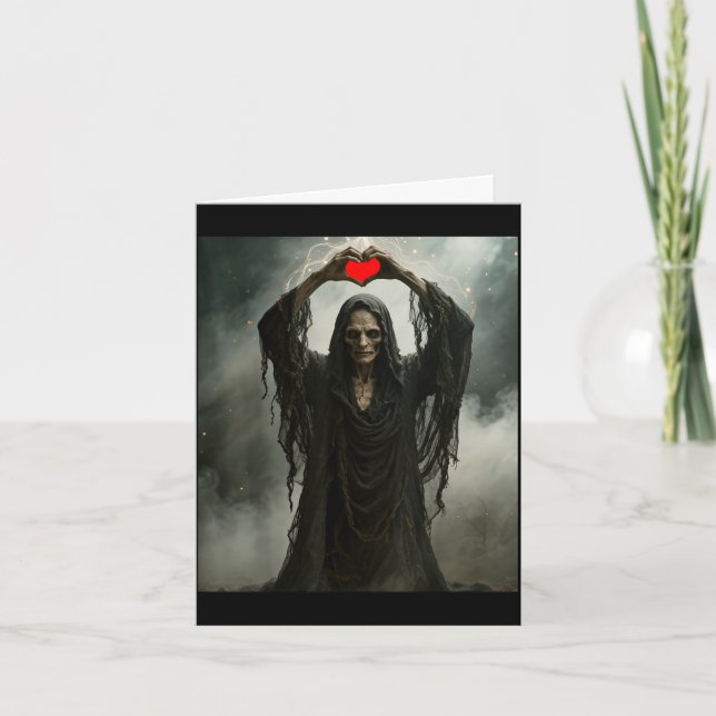 Ghost red heart hands scary face halloween card (Front)