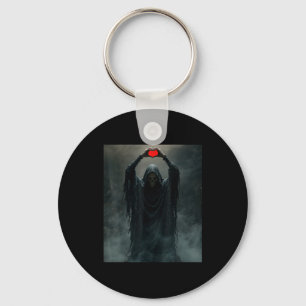 Ghost red heart hands scary face halloween key ring