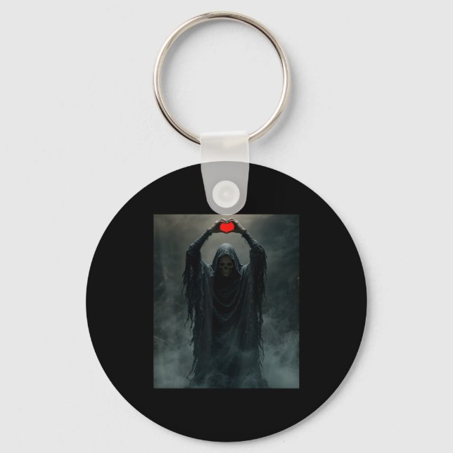 Ghost red heart hands scary face halloween key ring (Front)