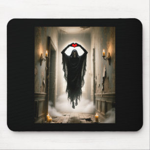 Ghost red heart hands scary face halloween mouse mat