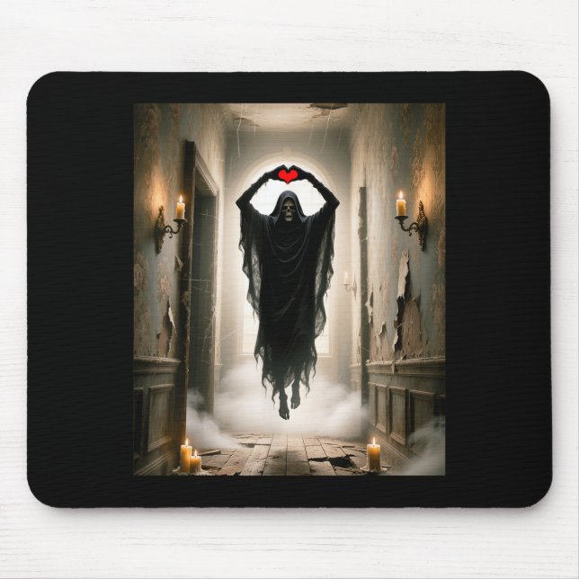 Ghost red heart hands scary face halloween mouse mat (Front)