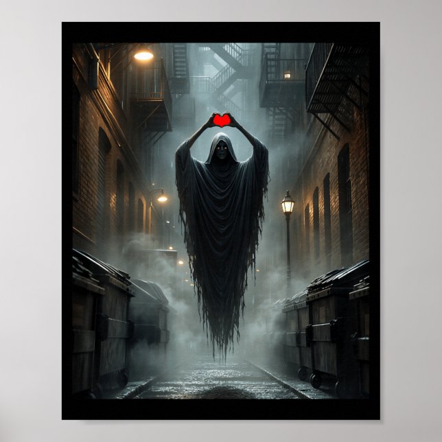 Ghost red heart hands scary face halloween poster (Front)