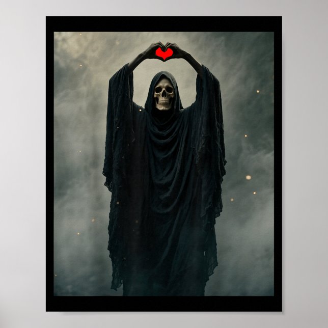Ghost red heart hands scary face halloween poster (Front)