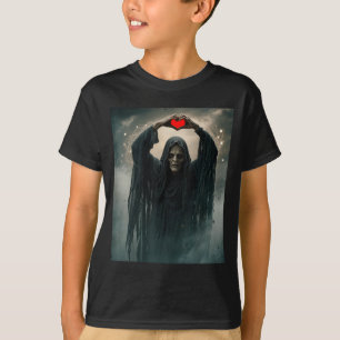Ghost red heart hands scary face halloween T-Shirt