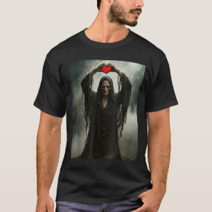 Ghost red heart hands scary face halloween T-Shirt
