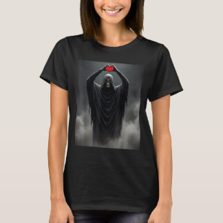 Ghost red heart hands scary face halloween T-Shirt