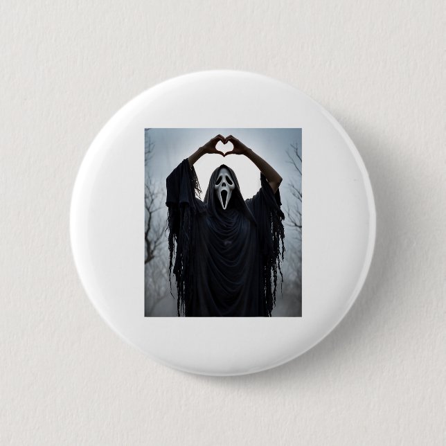 Ghost Red Heart Hands Y Face Halloween Valentines  6 Cm Round Badge (Front)