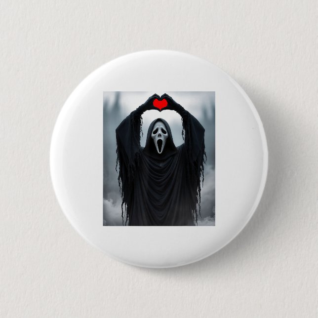 Ghost Red Heart Hands Y Face Halloween Valentines  6 Cm Round Badge (Front)