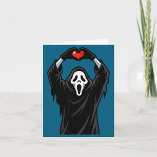 Ghost Red Heart Hands Y Face Halloween Valentines  Card
