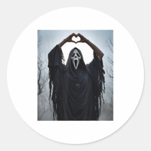 Ghost Red Heart Hands Y Face Halloween Valentines  Classic Round Sticker