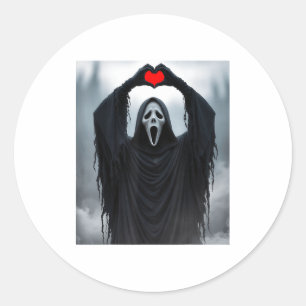Ghost Red Heart Hands Y Face Halloween Valentines  Classic Round Sticker
