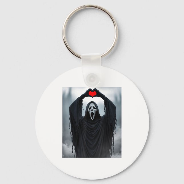Ghost Red Heart Hands Y Face Halloween Valentines  Key Ring (Front)
