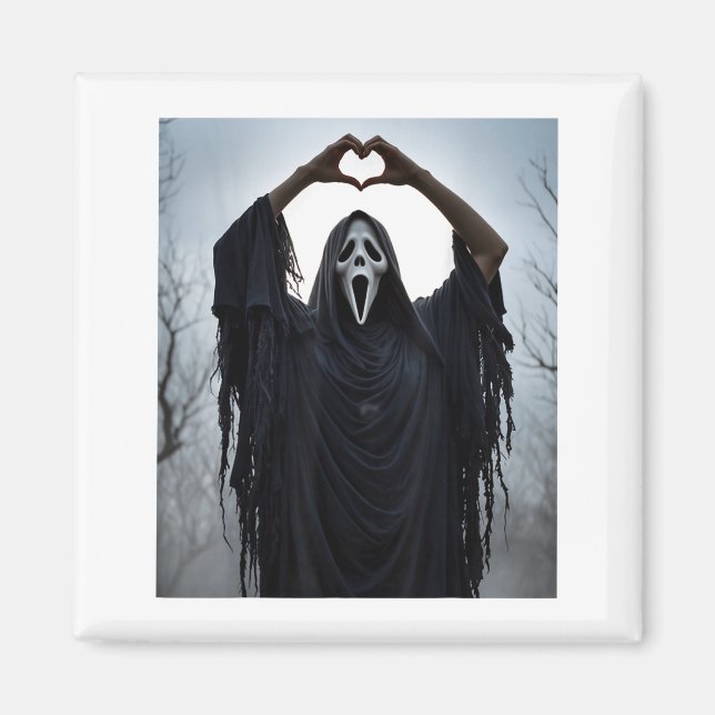 Ghost Red Heart Hands Y Face Halloween Valentines  Magnet (Front)