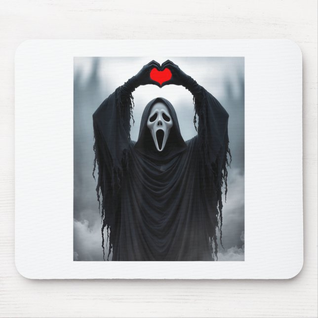 Ghost Red Heart Hands Y Face Halloween Valentines  Mouse Mat (Front)