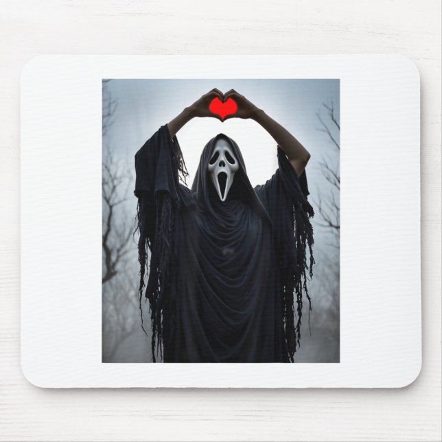 Ghost Red Heart Hands Y Face Halloween Valentines  Mouse Mat (Front)