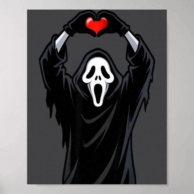 Ghost Red Heart Hands Y Face Halloween Valentines  Poster (Front)