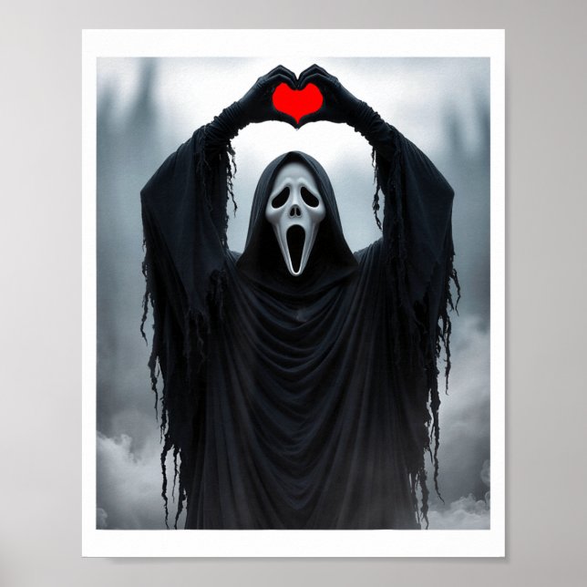 Ghost Red Heart Hands Y Face Halloween Valentines  Poster (Front)