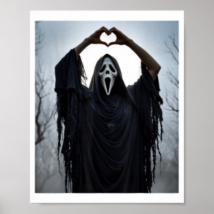 Ghost Red Heart Hands Y Face Halloween Valentines  Poster