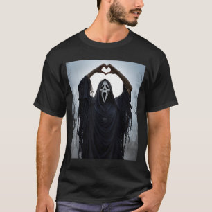 Ghost Red Heart Hands Y Face Halloween Valentines T-Shirt
