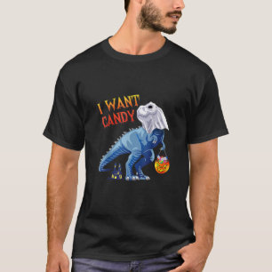Ghost Rex Dinosaur I Want Candy Halloween T-Shirt