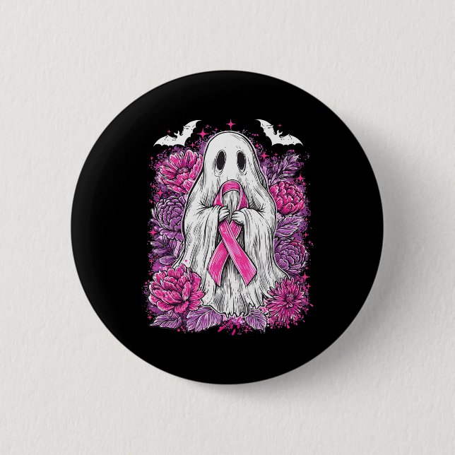 Ghost Ribbon Breast Cancer Awareness Halloween Flo 6 Cm Round Badge (Front)