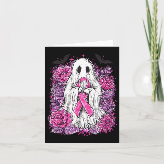 Ghost Ribbon Breast Cancer Awareness Halloween Flo Card (Front)