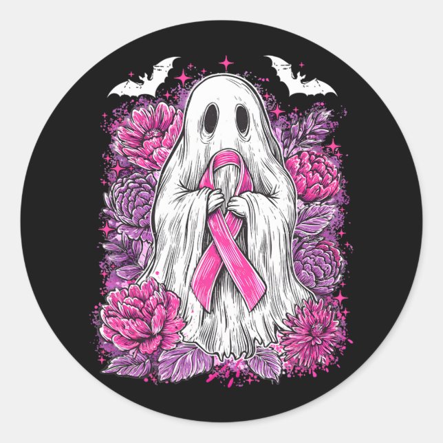Ghost Ribbon Breast Cancer Awareness Halloween Flo Classic Round Sticker (Front)