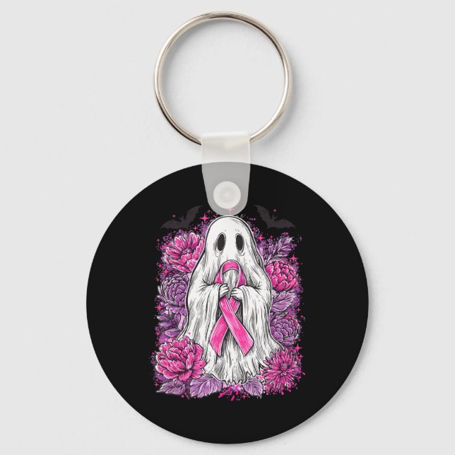 Ghost Ribbon Breast Cancer Awareness Halloween Flo Key Ring (Front)