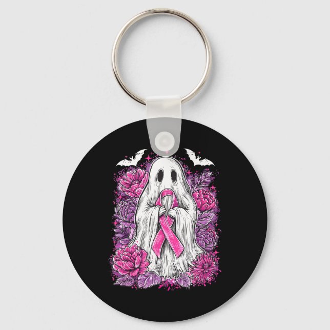 Ghost Ribbon Breast Cancer Awareness Halloween Flo Key Ring (Front)