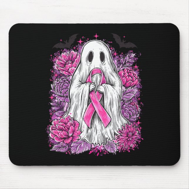 Ghost Ribbon Breast Cancer Awareness Halloween Flo Mouse Mat (Front)