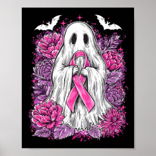 Ghost Ribbon Breast Cancer Awareness Halloween Flo Poster
