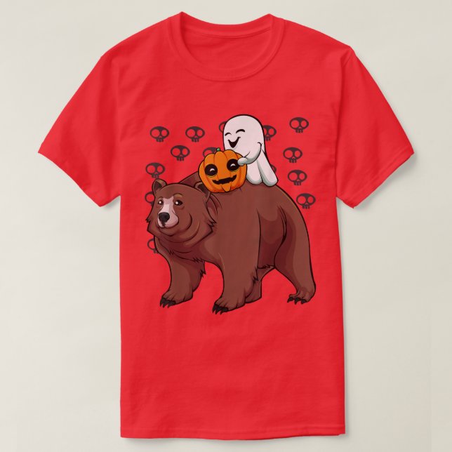 Ghost Riding Bear Lazy Halloween Costume Cute Anim T-Shirt (Design Front)