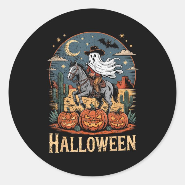 Ghost Riding Horse Halloween Season  Classic Round Sticker (Front)