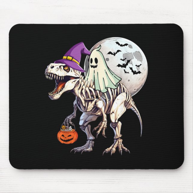 Ghost Riding T rex Funny Halloween Pumpkin Boys Mouse Mat (Front)