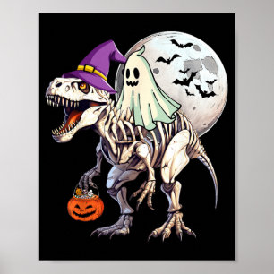 Ghost Riding T rex Funny Halloween Pumpkin Boys Poster